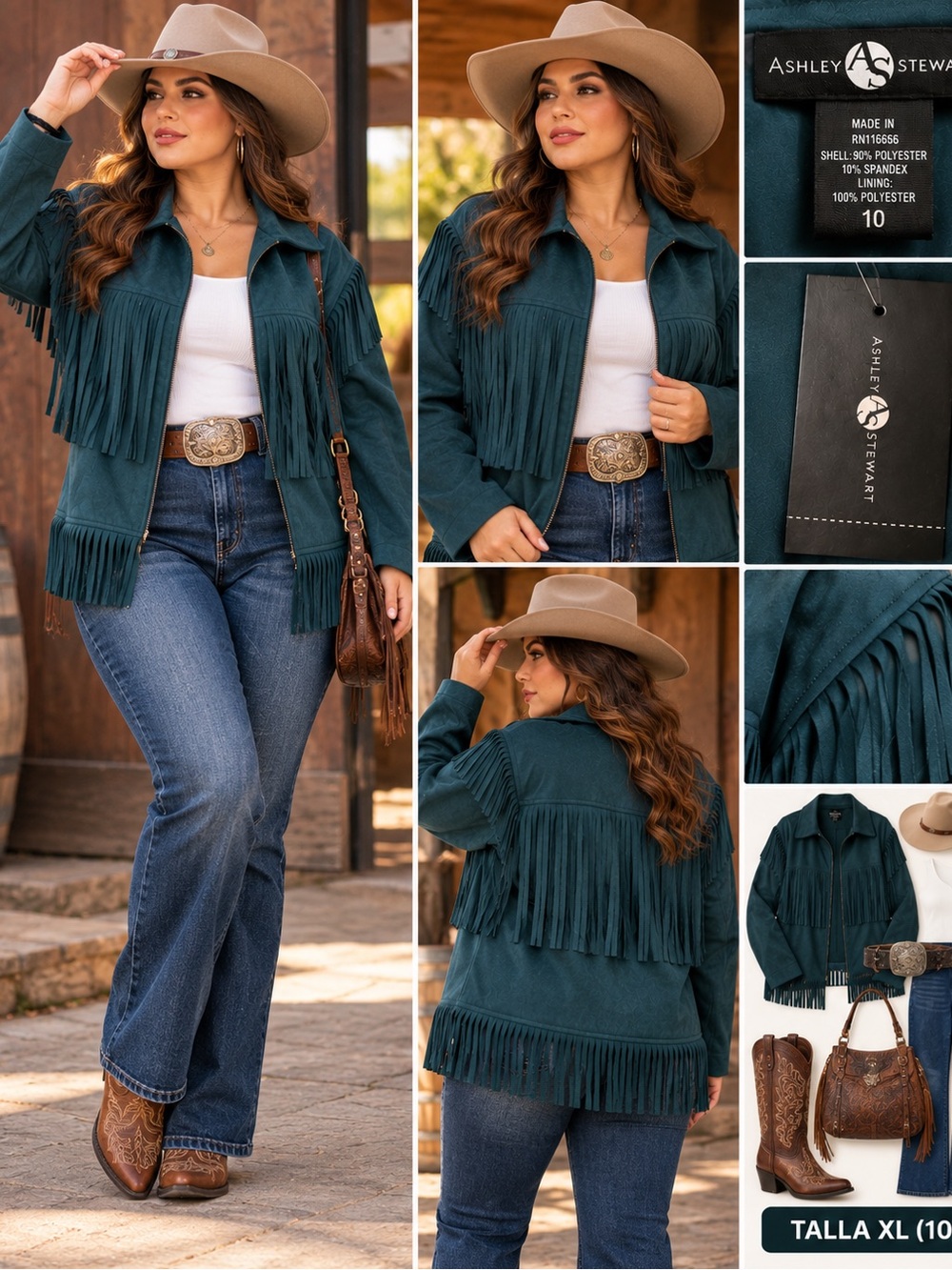 Ashley Stewart Teal Fringe Western-Style Jacket